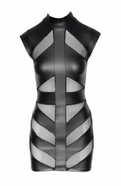 COAXcopenhagen.com LINGERIE Black Wet Look Dress With Sheer Mesh Highlights - Outside The Lines