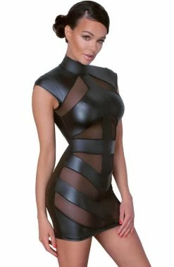 COAXcopenhagen.com LINGERIE Black Wet Look Dress With Sheer Mesh Highlights - Outside The Lines