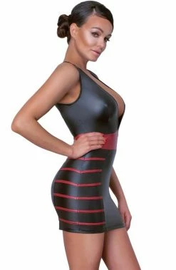 COAXcopenhagen.com Black Wet Look Dress With Red Highlights - Submissive To You
