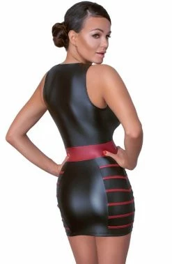 COAXcopenhagen.com Black Wet Look Dress With Red Highlights - Submissive To You