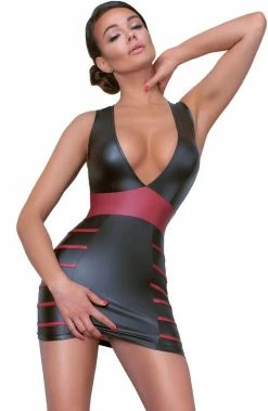 COAXcopenhagen.com Black Wet Look Dress With Red Highlights - Submissive To You