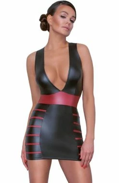 COAXcopenhagen.com Black Wet Look Dress With Red Highlights - Submissive To You