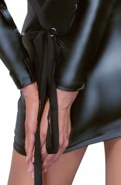 COAXcopenhagen.com LINGERIE Black Wet Look Dress With Tie-back - On Point Bondage