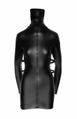 COAXcopenhagen.com LINGERIE Black Wet Look Dress With Tie-back - On Point Bondage
