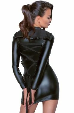 COAXcopenhagen.com LINGERIE Black Wet Look Dress With Tie-back - On Point Bondage
