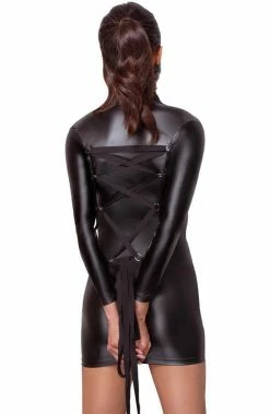 COAXcopenhagen.com LINGERIE Black Wet Look Dress With Tie-back - On Point Bondage