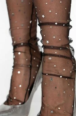 COAXcopenhagen.com Black Tulle Ankle Highs With Stars And Moons HOSIERY
