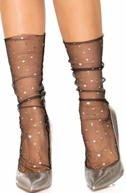 COAXcopenhagen.com Black Tulle Ankle Highs With Stars And Moons HOSIERY