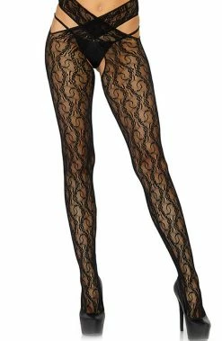 COAXcopenhagen.com Black Crotchless Floral Tights HOSIERY