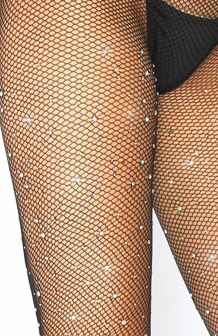 COAXcopenhagen2 HOSIERY Black Micro Fishnet Tights With Rhinestones