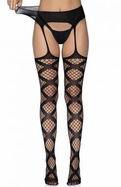 COAXcopenhagen.com Black Garter Stockings With Criss-cross HOSIERY