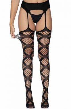 COAXcopenhagen.com Black Garter Stockings With Criss-cross HOSIERY