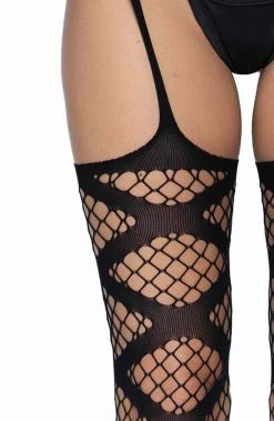COAXcopenhagen.com Black Garter Stockings With Criss-cross HOSIERY