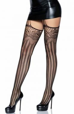 COAXcopenhagen.com Black Deco Net Stockings With Garter Belt HOSIERY