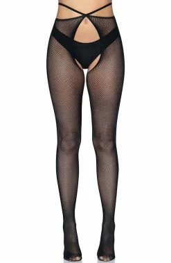 COAXcopenhagen.com Black Strappy Crotchless Pantyhose
