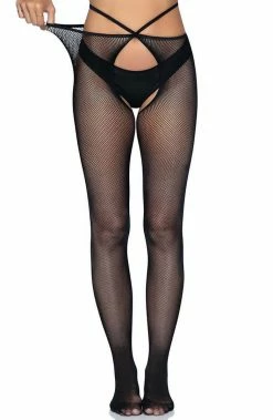 COAXcopenhagen.com Black Strappy Crotchless Pantyhose