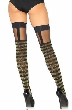 COAXcopenhagen.com HOSIERY Gold Striped Thigh Highs