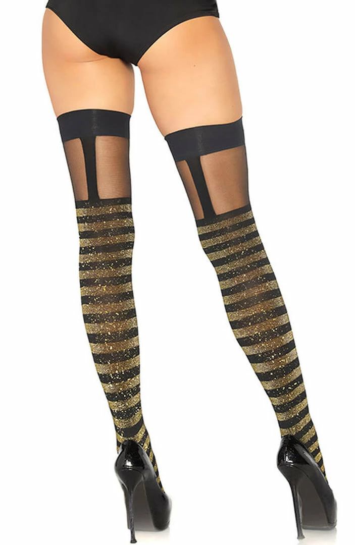 COAXcopenhagen.com HOSIERY Gold Striped Thigh Highs
