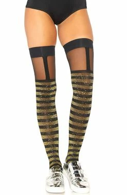 COAXcopenhagen.com HOSIERY Gold Striped Thigh Highs