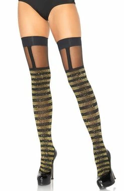 COAXcopenhagen.com HOSIERY Gold Striped Thigh Highs