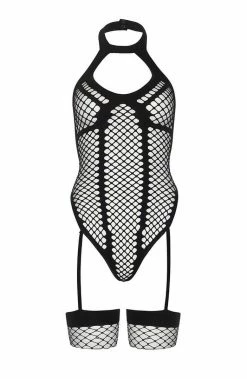 COAXcopenhagen2 Black Keyhole Halter Bodystocking - Stop Talking LINGERIE