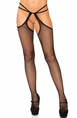 COAXcopenhagen.com HOSIERY Scalloped Crotchless Fishnet Pantyhose
