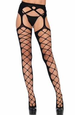 COAXcopenhagen2 Garter Belt & Suspender Suspender Stockings With Diamond Net Cut-out