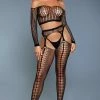 COAXcopenhagen.com LINGERIE 2 Pc Crocheted Net Bodystocking - Sweet Revenge