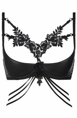 COAXcopenhagen2 Black Wet Look Shelf Bra With Harness - TITILLATING LINGERIE