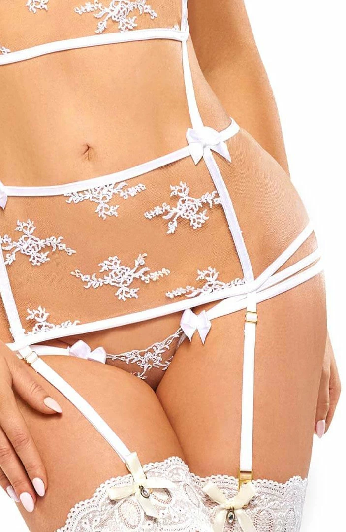 COAXcopenhagen.com Transparent Beige Bustier With White Lace - Leah LINGERIE