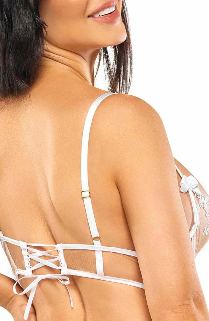 COAXcopenhagen.com Transparent Beige Bustier With White Lace - Leah LINGERIE