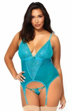 COAXcopenhagen2 Turquoise Plus Size Bustier With Suspenders - Tiffany Blue