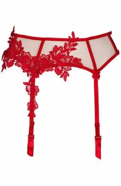 COAXcopenhagen2 LINGERIE Sheer Nude Garter Belt With Red Lace - VENERATED