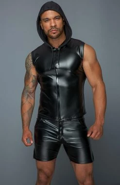 COAXcopenhagen.com The COAX Fetish Sleeveless Wet Look Shirt With Hoodie - Hooded Bro