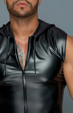 COAXcopenhagen.com The COAX Fetish Sleeveless Wet Look Shirt With Hoodie - Hooded Bro