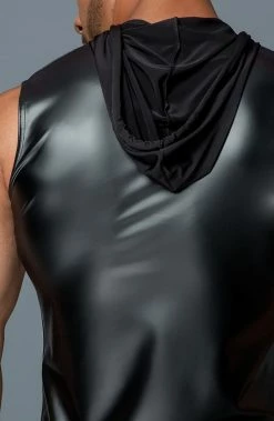 COAXcopenhagen.com The COAX Fetish Sleeveless Wet Look Shirt With Hoodie - Hooded Bro