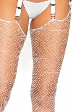 COAXcopenhagen.com White Fishnet Stockings With Rhinestones HOSIERY